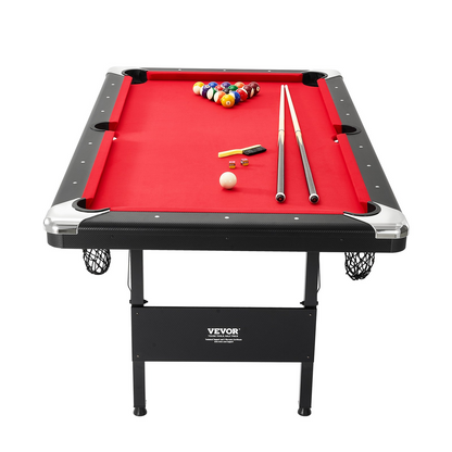 VEVOR Billiards Table, 6.3 ft Pool Table, Portable Foldable Space-Saving Table, Billiard Table Set Includes Balls, Cues, Chalks and Brush, Black with Red Cloth, Perfect for Family Game Room Kid Adult