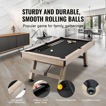 VEVOR Billiards Table, 7 ft Pool Table, Adjust Legs Stable Billiards Table, Pool Table Set Includes Balls, Cues, Chalks and Brush, Wood Color with Black Cloth, Perfect for Family Game Room Kids Adults