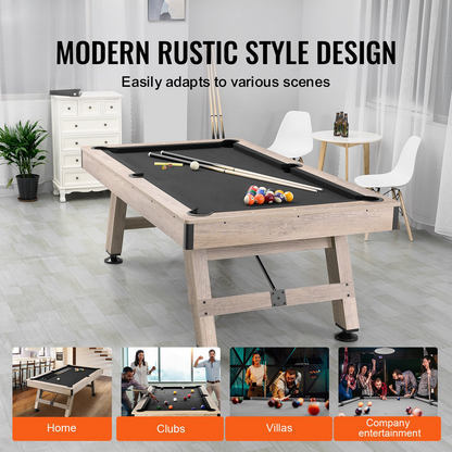 VEVOR Billiards Table, 7 ft Pool Table, Adjust Legs Stable Billiards Table, Pool Table Set Includes Balls, Cues, Chalks and Brush, Wood Color with Black Cloth, Perfect for Family Game Room Kids Adults