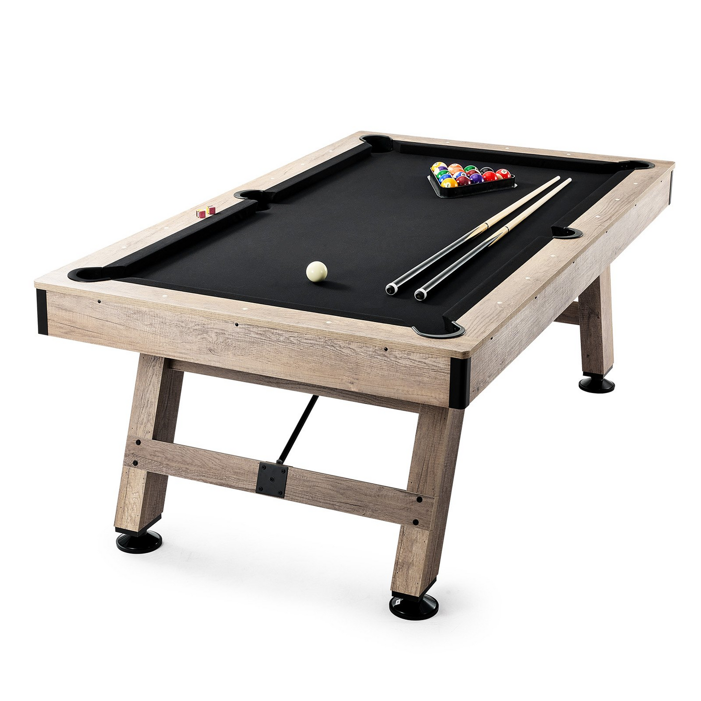 VEVOR Billiards Table, 7 ft Pool Table, Adjust Legs Stable Billiards Table, Pool Table Set Includes Balls, Cues, Chalks and Brush, Wood Color with Black Cloth, Perfect for Family Game Room Kids Adults