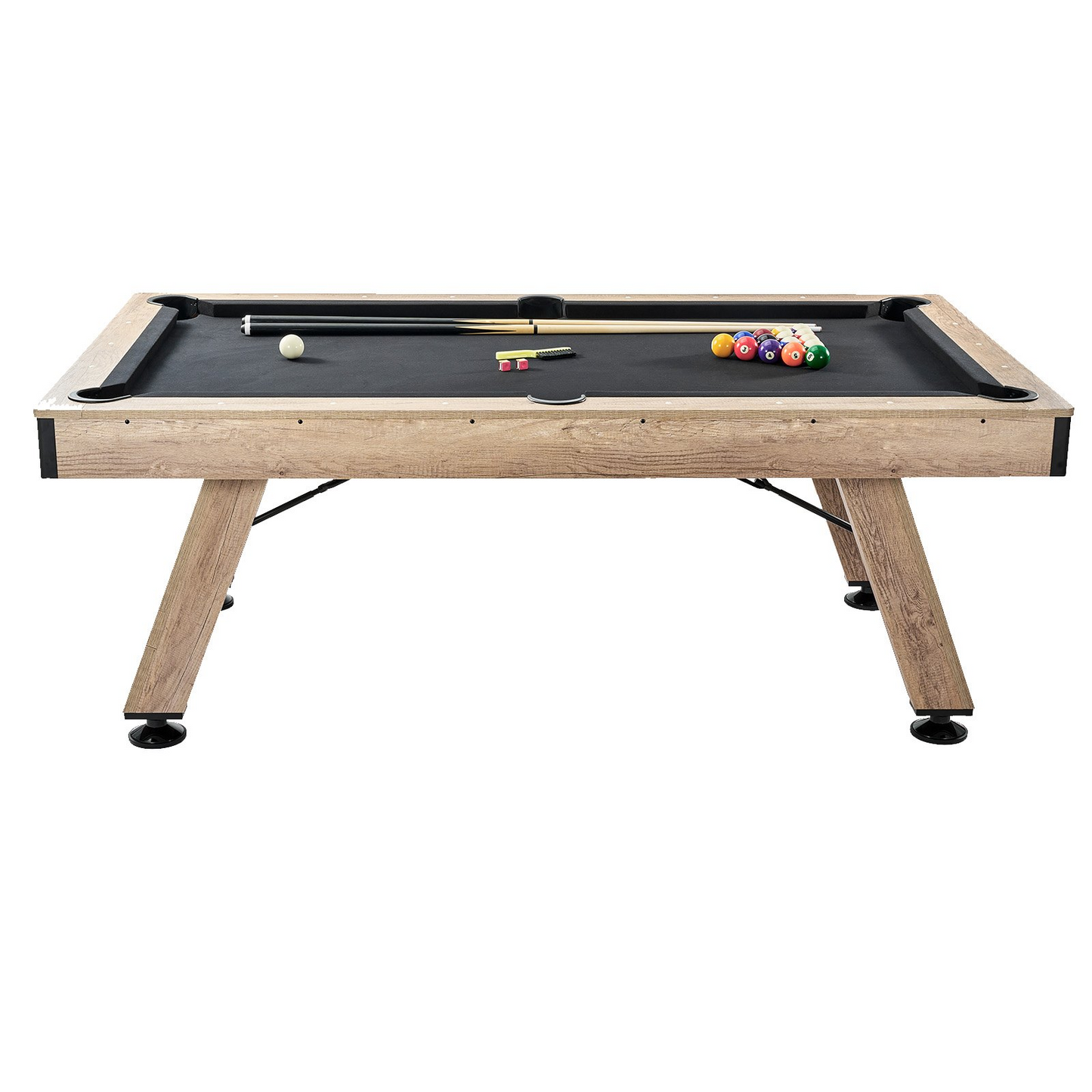 VEVOR Billiards Table, 7 ft Pool Table, Adjust Legs Stable Billiards Table, Pool Table Set Includes Balls, Cues, Chalks and Brush, Wood Color with Black Cloth, Perfect for Family Game Room Kids Adults