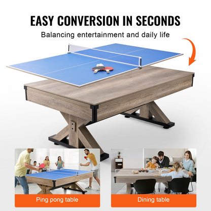 VEVOR Billiards Table Combo Set, 7ft 3-in-1 Multi Game Table with Dining, Pool, and Tennis Table, Includes Full Set of Accessories, Wood Color with Grey Cloth, Perfect for Family Game Room Kids Adults