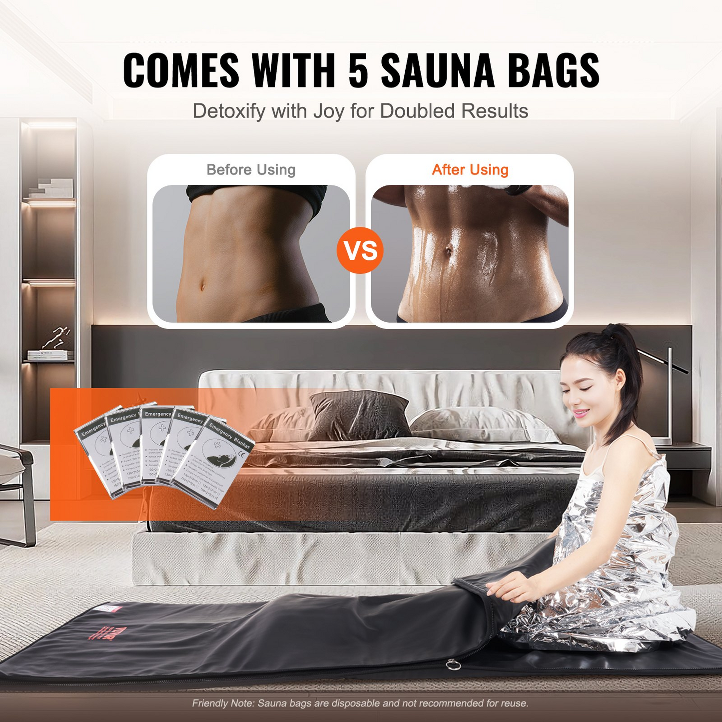 VEVOR Sauna Blanket for Detoxification, Portable Far Infrared Sauna for Home Relaxation, 1-6 Level Adjustable Temprature Rannge 95-185℉, 1-60 Minutes Timer, Far Infrared Carbon Heating Sauna Bag