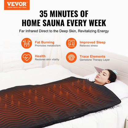 VEVOR Sauna Blanket for Detoxification, Portable Far Infrared Sauna for Home, PU Sauna Bag w/  Therapy Stones & Carbon Fiber Heating, 1-6 Level Adjustable Temp 95-185℉, 1-60 Minutes Timer, 75 x 35in