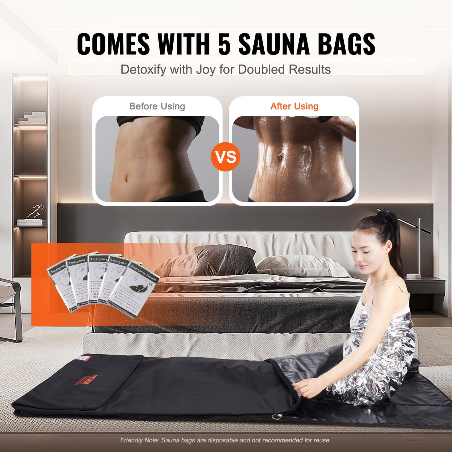 VEVOR Sauna Blanket for Detoxification, Portable Far Infrared Sauna for Home, PU Sauna Bag w/  Therapy Stones & Carbon Fiber Heating, 1-6 Level Adjustable Temp 95-185℉, 1-60 Minutes Timer, 75 x 35in