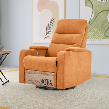 Swivel Rocking Recliner Sofa Chair with USB Charge Port & Cup Holder - Light Orange