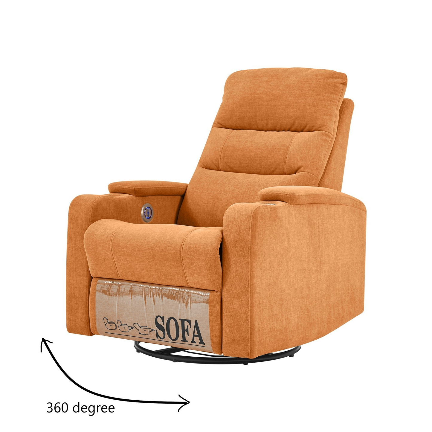 Swivel Rocking Recliner Sofa Chair with USB Charge Port & Cup Holder - Light Orange