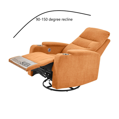 Swivel Rocking Recliner Sofa Chair with USB Charge Port & Cup Holder - Light Orange