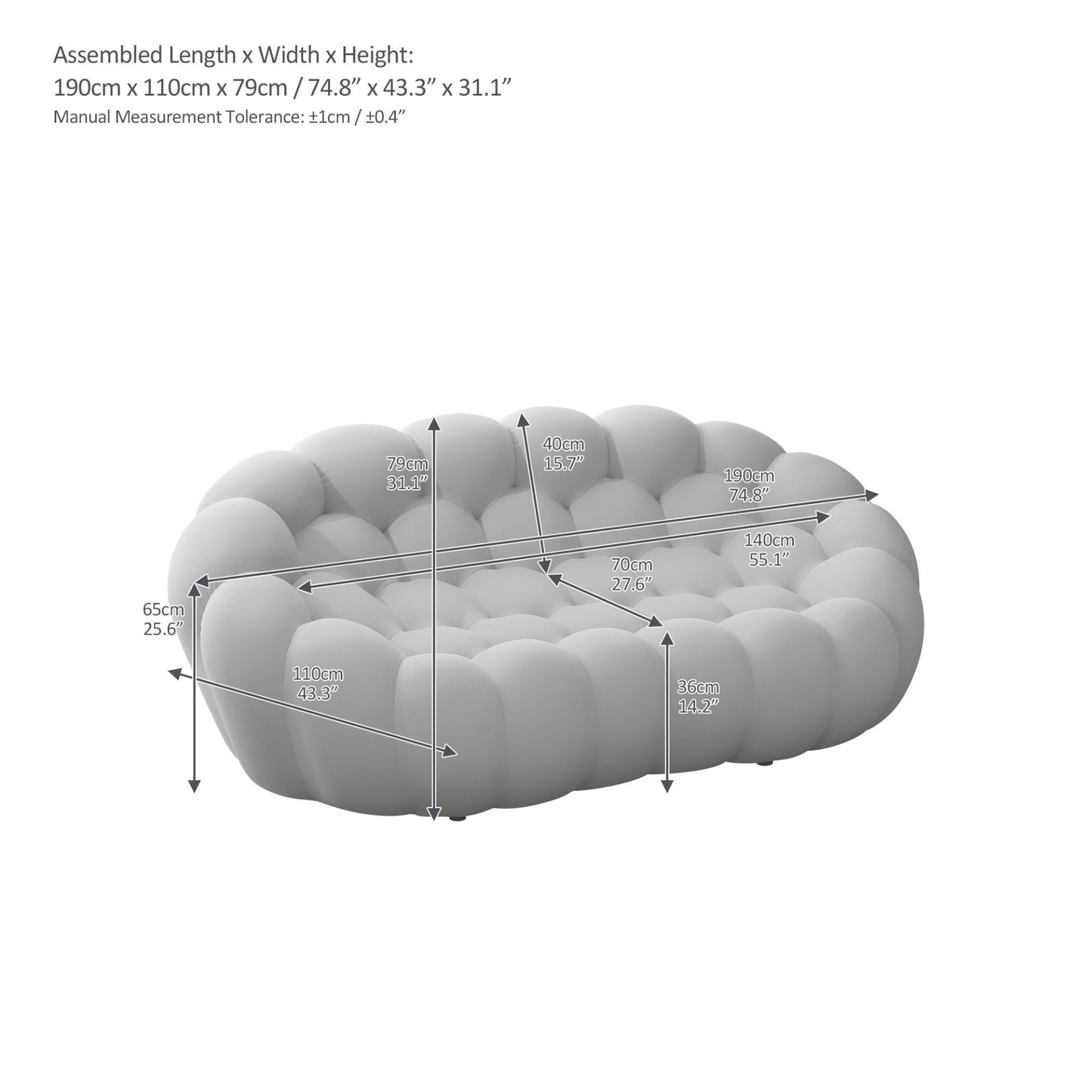 74.8'' Modern Bubble Floor Couch for Living Room, Green