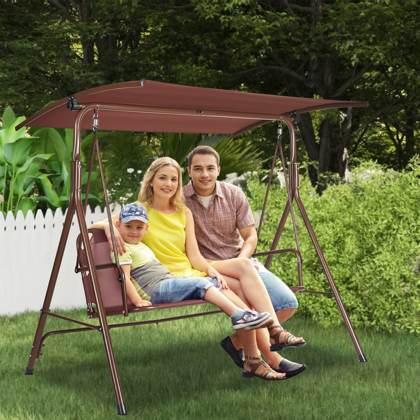 VEVOR 3-Person Patio Swing Chair with Adjustable Canopy & Armrests