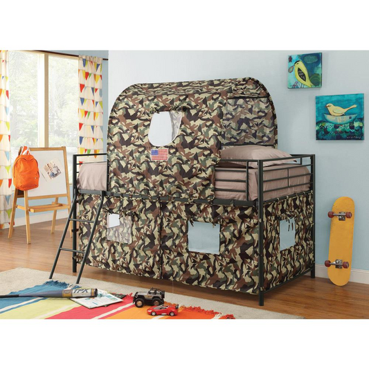 Camouflage Tent Loft Bed with Ladder Army Green