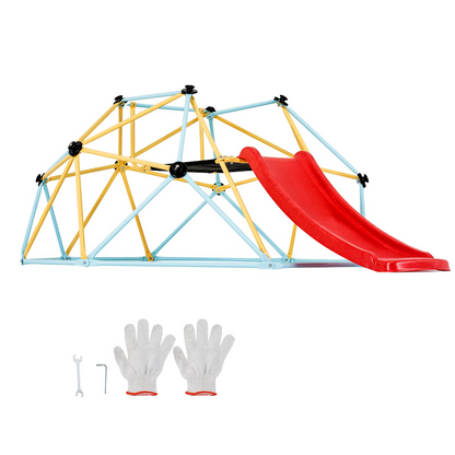 VEVOR Climbing Dome, for Kids 3 to 9 Years Old, 8FT Geometric Dome Climber with Slide,Jungle Gym Supports 600LBS and Easy Assembly, with Climbing Grip, Outdoor and Indoor Play Equipment for Kids