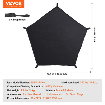 VEVOR Dome Climber Hammock,Climbing Dome Hammock Suitable for 10ft Dome Climbing, Load-Bearing 350 Pounds, Pentagon Jungle Gym Hammock for Outdoor,Accessory for Climbing Dome, (Hammock Only)