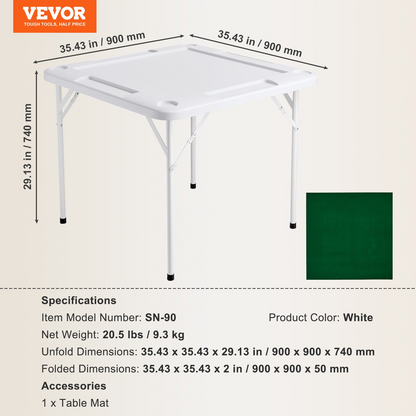 VEVOR Mahjong Table 4 Player Folding Card Table & Table Mat Cup Holder Chip Tray