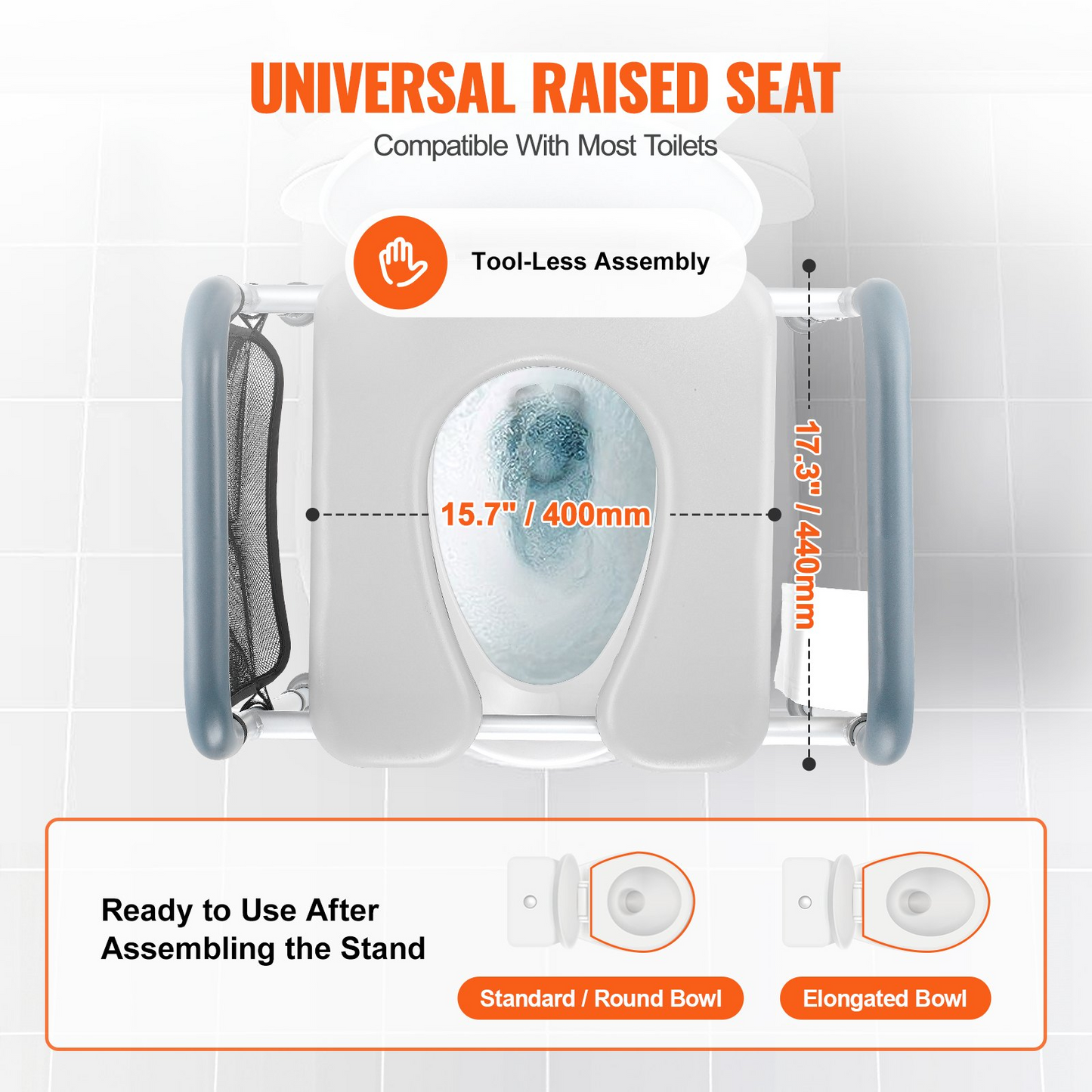 VEVOR Raised Toilet Seat, Adjustable Height 19.3"-25.2", 350 lbs Capacity