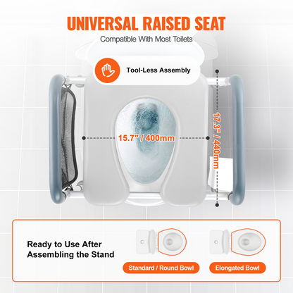 VEVOR Raised Toilet Seat, Adjustable Height 19.3"-25.2", 350 lbs Capacity