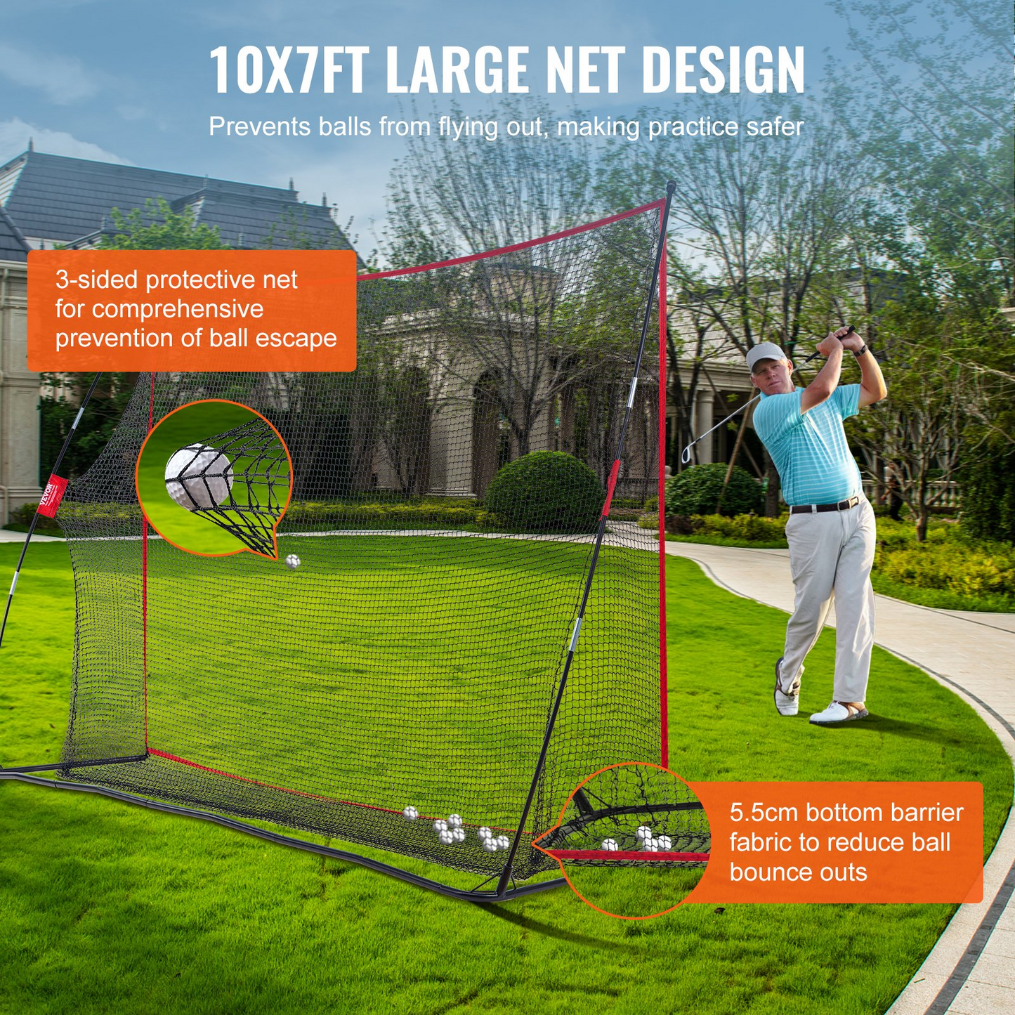 VEVOR 10.8x7ft Golf Practice Hitting Net Indoor Personal Driving Range Training