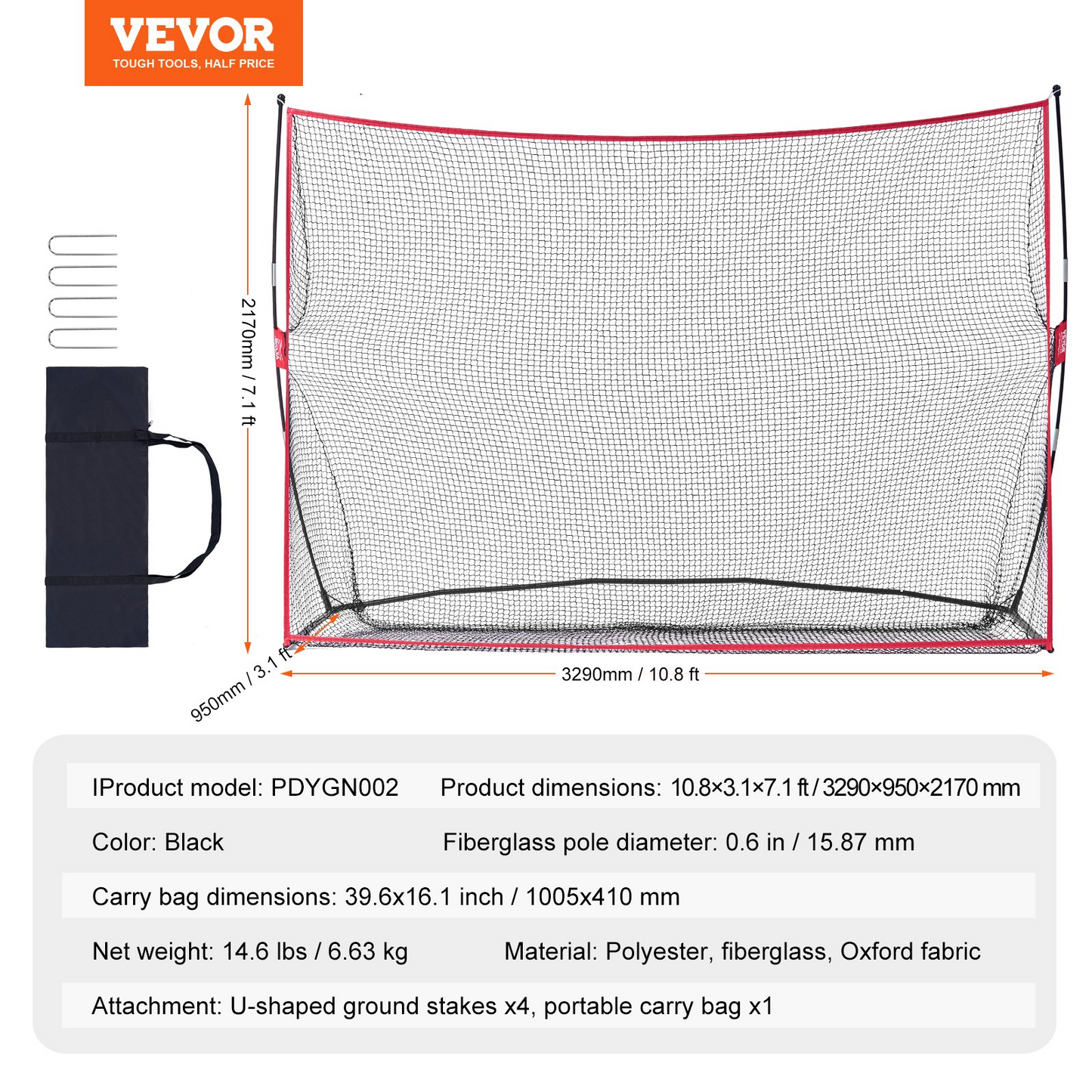 VEVOR 10.8x7ft Golf Practice Hitting Net Indoor Personal Driving Range Training