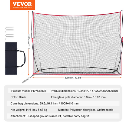 VEVOR 10.8x7ft Golf Practice Hitting Net Indoor Personal Driving Range Training