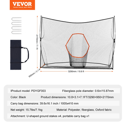 VEVOR 10.8x7ft Golf Practice Hitting Net Indoor Personal Driving Range Training