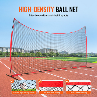 VEVOR Barricade Backstop Net, 20x10 ft Ball Sports Barrier Netting, Portable Practice Equipment with Carry Bag, Protection Screen for Baseball Softball Lacrosse Soccer Hockey Training, for Backyard