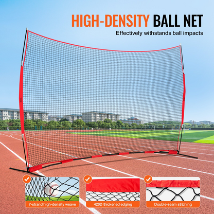 VEVOR Barricade Backstop Net, 16x10 ft Ball Sports Barrier Netting, Portable Practice Equipment with Carry Bag, Protection Screen for Baseball Softball Lacrosse Soccer Hockey Training, for Backyard