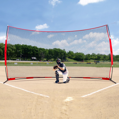 VEVOR Barricade Backstop Net, 16x10 ft Ball Sports Barrier Netting, Portable Practice Equipment with Carry Bag, Protection Screen for Baseball Softball Lacrosse Soccer Hockey Training, for Backyard