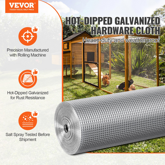 VEVOR 1/4" Hardware Cloth - 48in x 50ft Galvanized Wire Mesh Roll, 23 Gauge