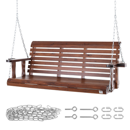 VEVOR Wooden Porch Swing 5.5 ft, Patio bench swing for Courtyard & Garden, Upgraded 880 lbs Strong Load Capacity, Heavy Duty Swing Chair Bench with Hanging Chains for Outdoors, Brown