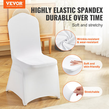 VEVOR Stretch Spandex Folding Chair Covers, Universal Fitted Chair Cover, Removable Washable Protective Slipcovers, for Wedding, Holiday, Banquet, Party, Celebration, Dining (100PCS White)