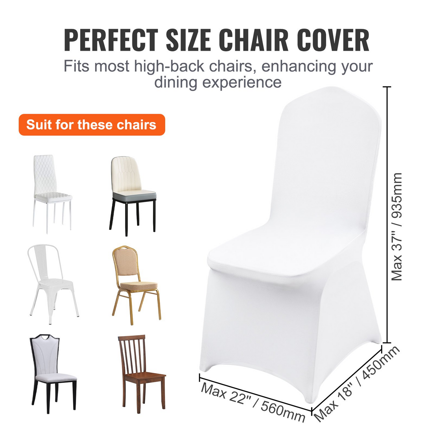 VEVOR Stretch Spandex Folding Chair Covers, Universal Fitted Chair Cover, Removable Washable Protective Slipcovers, for Wedding, Holiday, Banquet, Party, Celebration, Dining (100PCS White)