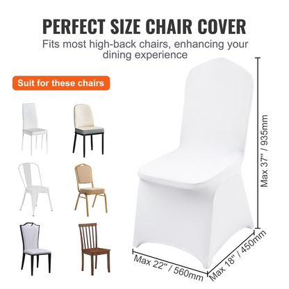 VEVOR Stretch Spandex Folding Chair Covers, Universal Fitted Chair Cover, Removable Washable Protective Slipcovers, for Wedding, Holiday, Banquet, Party, Celebration, Dining (100PCS White)