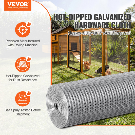 VEVOR 1/2" Galvanized Hardware Cloth - 24in x 100ft, 19 Gauge Wire Mesh