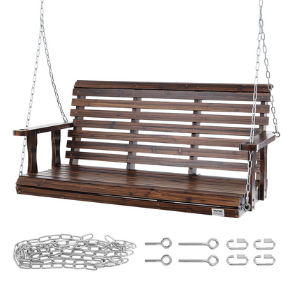 VEVOR 4.5 ft Wooden Porch Swing, 880 lbs Capacity, Carbonized Brown Finish