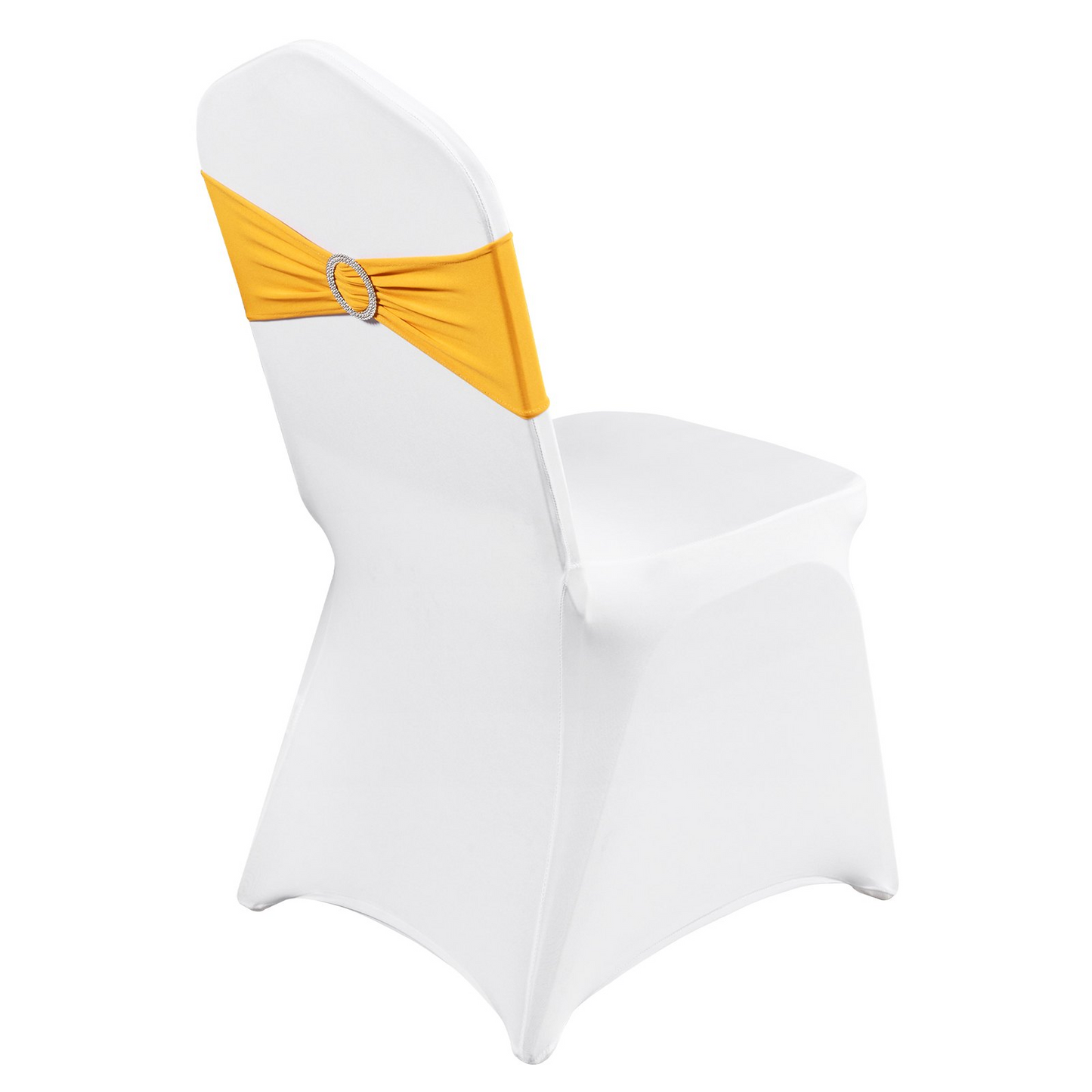 VEVOR Stretch Spandex Folding Chair Covers, Universal Fitted Chair Cover with Chair Sashes, Removable Washable Protective Slipcovers, for Wedding, Holiday, Banquet, Party, Dining (30 Set Gold & White)