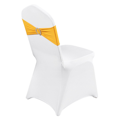 VEVOR Stretch Spandex Folding Chair Covers, Universal Fitted Chair Cover with Chair Sashes, Removable Washable Protective Slipcovers, for Wedding, Holiday, Banquet, Party, Dining (30 Set Gold & White)