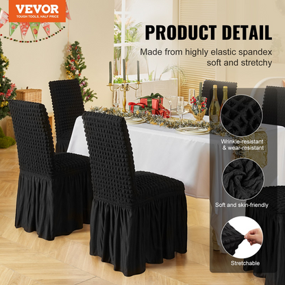 VEVOR Stretch Spandex Folding Chair Covers, Universal Fitted Chair Cover with Skirt, Removable Washable Protective Slipcovers, for Wedding, Holiday, Banquet, Party, Celebration, Dining (4 PCS Black)