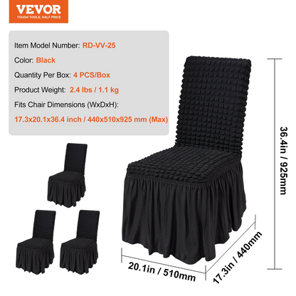 VEVOR Stretch Spandex Folding Chair Covers, Universal Fitted Chair Cover with Skirt, Removable Washable Protective Slipcovers, for Wedding, Holiday, Banquet, Party, Celebration, Dining (4 PCS Black)