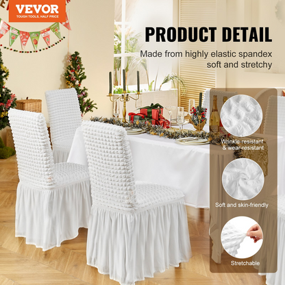 VEVOR Stretch Spandex Folding Chair Covers, Universal Fitted Chair Cover with Skirt, Removable Washable Protective Slipcovers, for Wedding, Holiday, Banquet, Party, Celebration, Dining (4 PCS White)