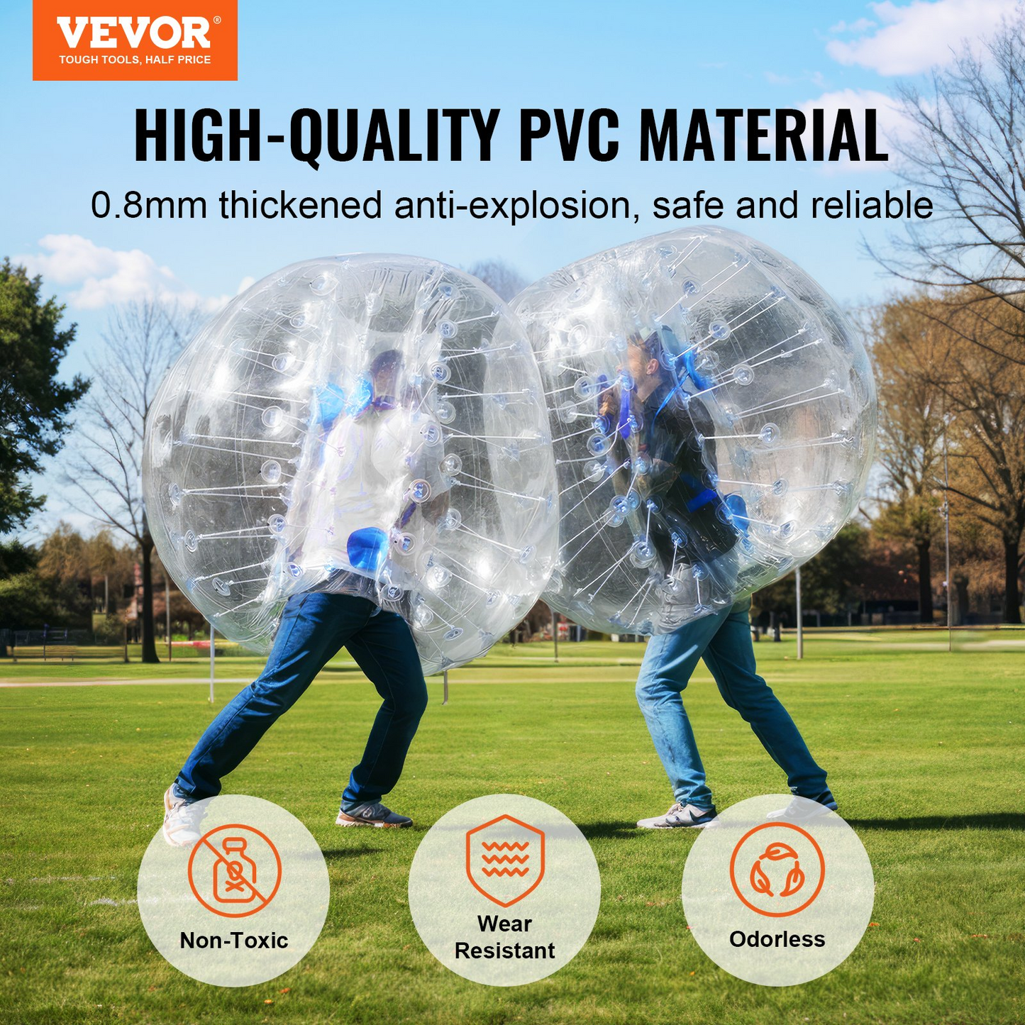 VEVOR Inflatable Bumper Balls 2-Pack, 4FT/1.2M Body Sumo Zorb Balls for Teen, 0.8mm Thick PVC Human Hamster Bubble Balls for Outdoor Team Gaming Play, Bumper Bopper Toys for Garden, Yard, Park