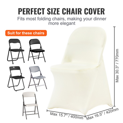 VEVOR Stretch Spandex Folding Chair Covers, Universal Fitted Chair Cover, Removable Washable Protective Slipcovers, for Wedding, Holiday, Banquet, Party, Celebration, Dining (50PCS Ivory White)