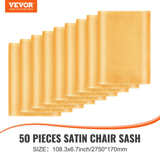 VEVOR Stretch Spandex Chair Sashes Bows, Chair Slipcover and Stretch Chair Sash, Elastic Chair Bands, Fitting Wedding, Holiday, Banquet, Party, Celebration Chair Decoration (50 PCS Gold)