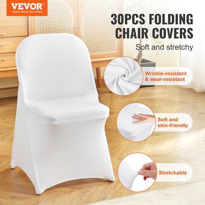 VEVOR White Stretch Spandex Chair Covers - 30 PCS, Folding Kitchen Chairs Cover, Universal Washable Slipcovers Protector, Removable Chair Seat Covers, for Wedding Party Dining Room Banquet Event