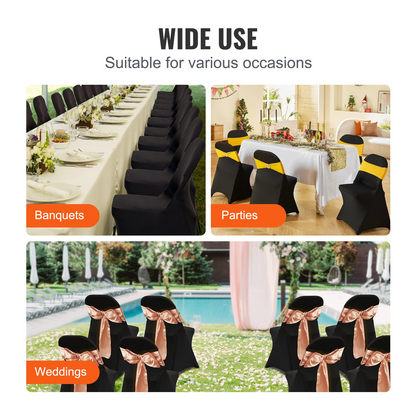 VEVOR Stretch Spandex Folding Chair Covers, Universal Fitted Chair Cover, Removable Washable Protective Slipcovers, for Wedding, Holiday, Banquet, Party, Celebration, Dining (50PCS Black)