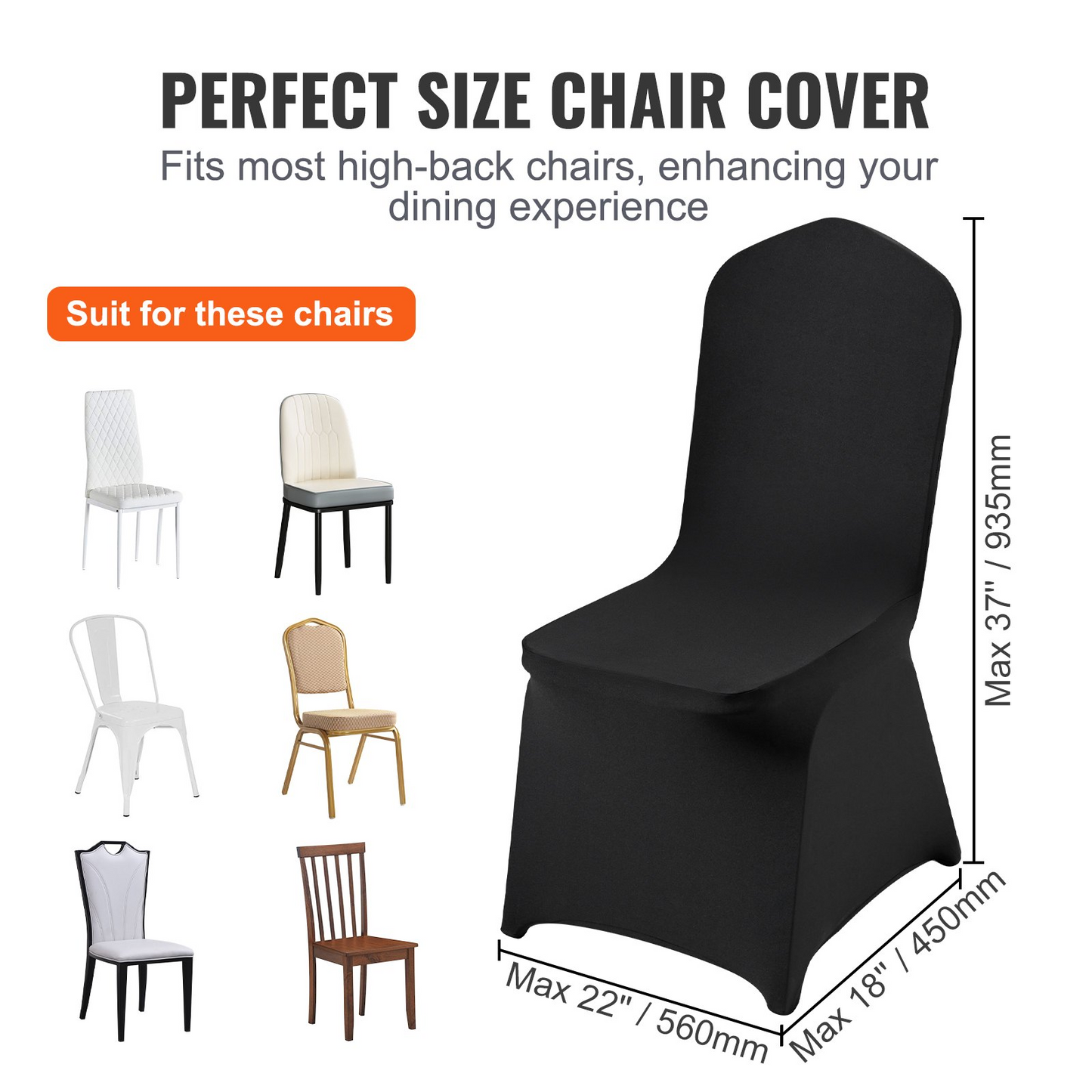 VEVOR Stretch Spandex Folding Chair Covers, Universal Fitted Chair Cover, Removable Washable Protective Slipcovers, for Wedding, Holiday, Banquet, Party, Celebration, Dining (50PCS Black)