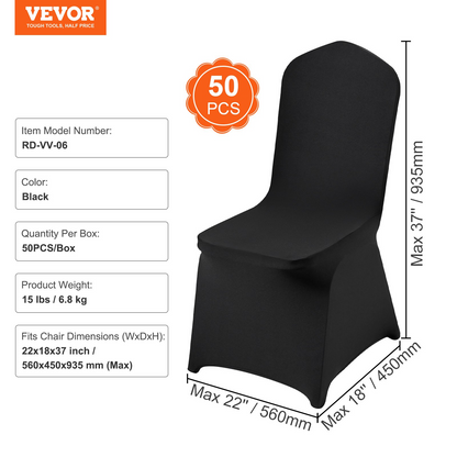 VEVOR Stretch Spandex Folding Chair Covers, Universal Fitted Chair Cover, Removable Washable Protective Slipcovers, for Wedding, Holiday, Banquet, Party, Celebration, Dining (50PCS Black)