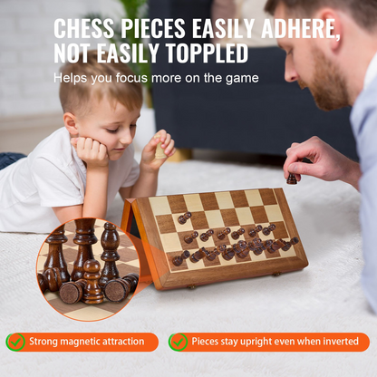 VEVOR Magnetic Wooden Chess Set, 15 inch 2-IN-1 Chess Checkers Game Set, Folding Chess Board Games for Adults Kids, 2 Queens Portable Travel Gift Chess Set for Tournament Professional Beginner