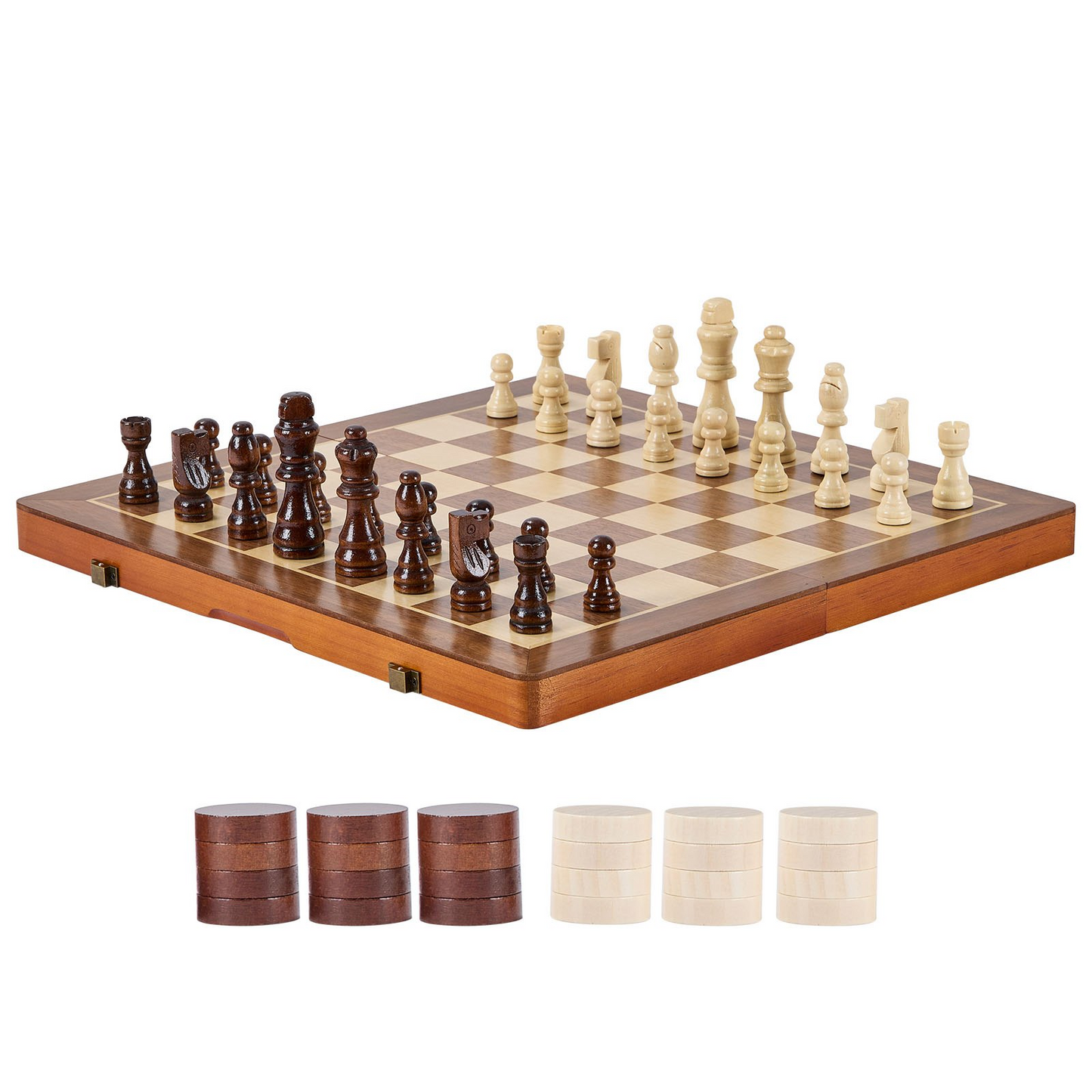 VEVOR Magnetic Wooden Chess Set, 15 inch 2-IN-1 Chess Checkers Game Set, Folding Chess Board Games for Adults Kids, 2 Queens Portable Travel Gift Chess Set for Tournament Professional Beginner