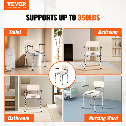 VEVOR Adjustable Bedside Commode Chair with Padded Seat & Drop-Down Arms