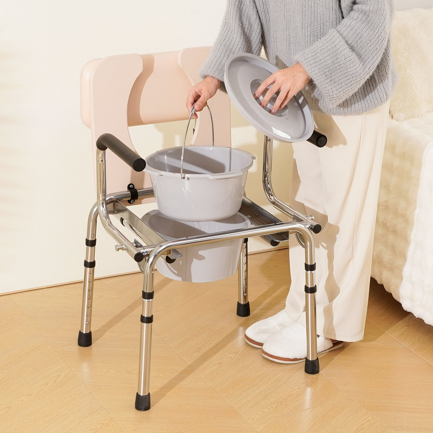 VEVOR Adjustable Bedside Commode Chair with Padded Seat & Drop-Down Arms